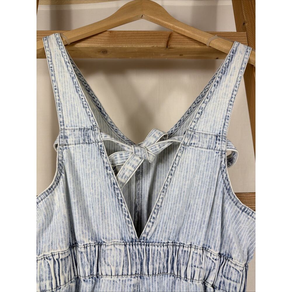 NWT Dear John Blue Pinstriped Overalls Romper Sleeveless Cropped Jumper #1087 XS - Picture 4 of 5